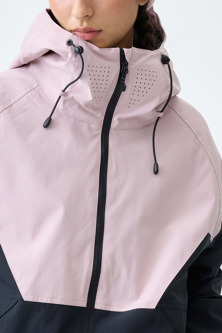 Women's Pink & Black V-Panel Colorblock Insulated Snow Jacket