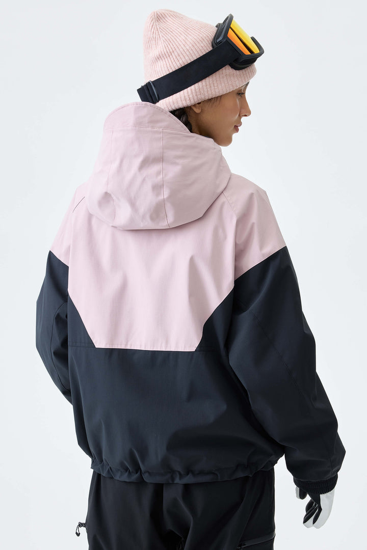 Women's Pink & Black V-Panel Colorblock Insulated Snow Jacket