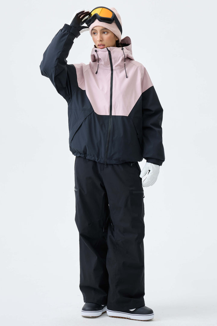 Women's Black & Leopard V-Panel Colorblock Insulated Snow Jacket
