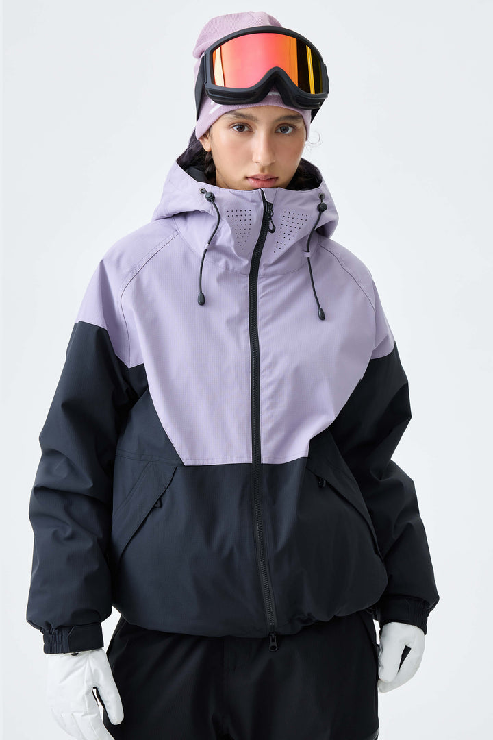 Women's Black & Leopard V-Panel Colorblock Insulated Snow Jacket
