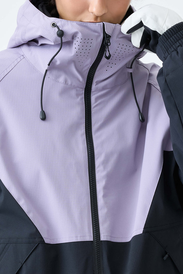 Women's Lavender & Black V-Panel Colorblock Insulated Snow Jacket
