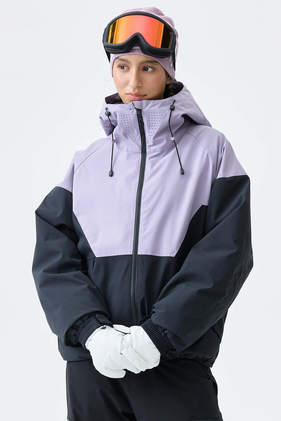 Women's Lavender & Black V-Panel Colorblock Insulated Snow Jacket