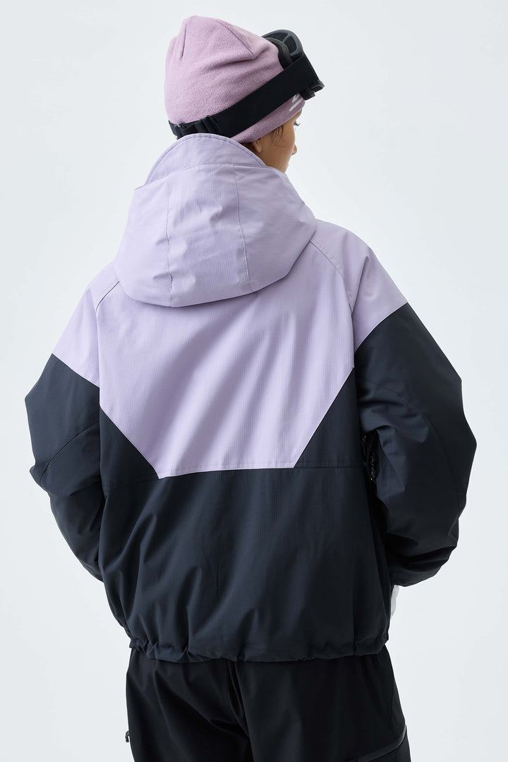Women's Lavender & Black V-Panel Colorblock Insulated Snow Jacket