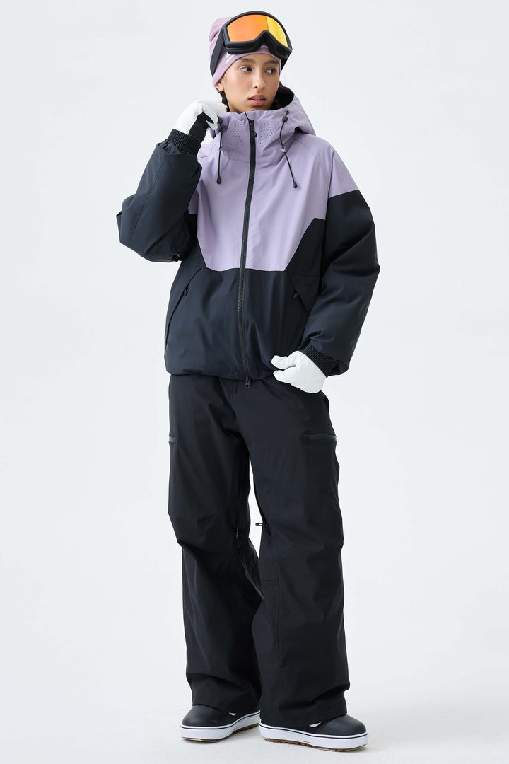 Women's Black & Leopard V-Panel Colorblock Insulated Snow Jacket