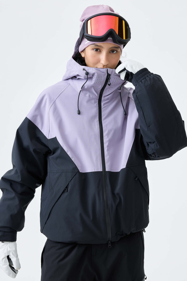 Women's Lavender & Black V-Panel Colorblock Insulated Snow Jacket