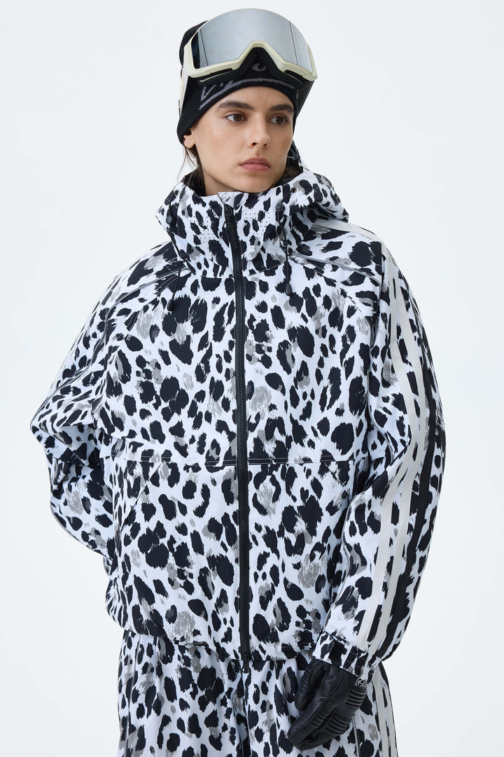 Women's Mono Leopard Retro Track Stripe Reflective Snow Jacket