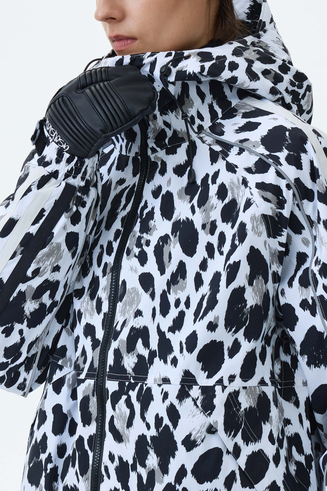 Women's Mono Leopard Retro Track Stripe Reflective Snow Jacket