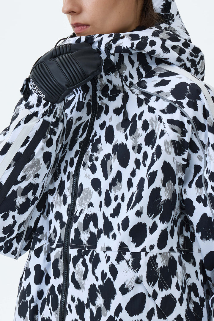 Women's Mono Leopard Retro Track Stripe Reflective Snow Jacket