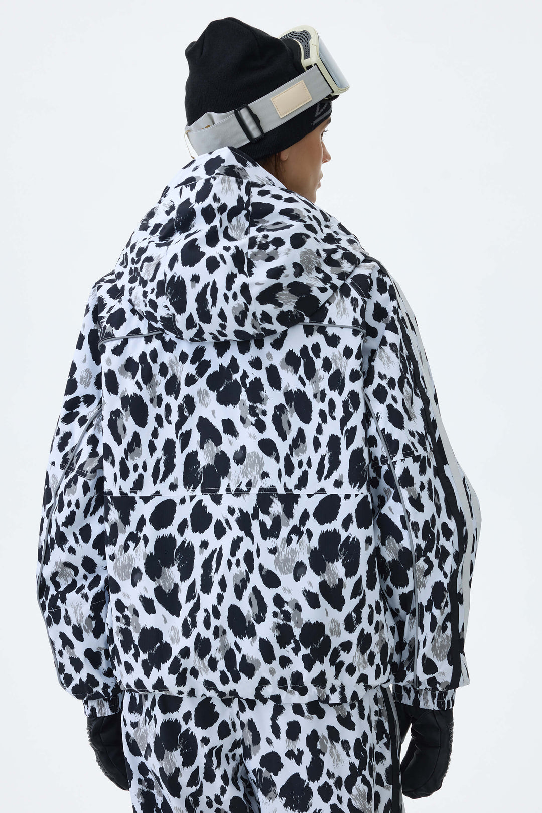 Women's Mono Leopard Retro Track Stripe Reflective Snow Jacket