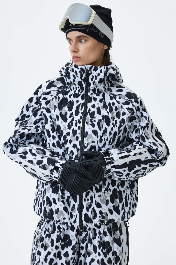 Women's Mono Leopard Retro Track Stripe Reflective Snow Jacket
