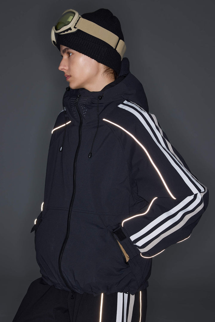 Women's Mono Leopard Retro Track Stripe Reflective Snow Jacket