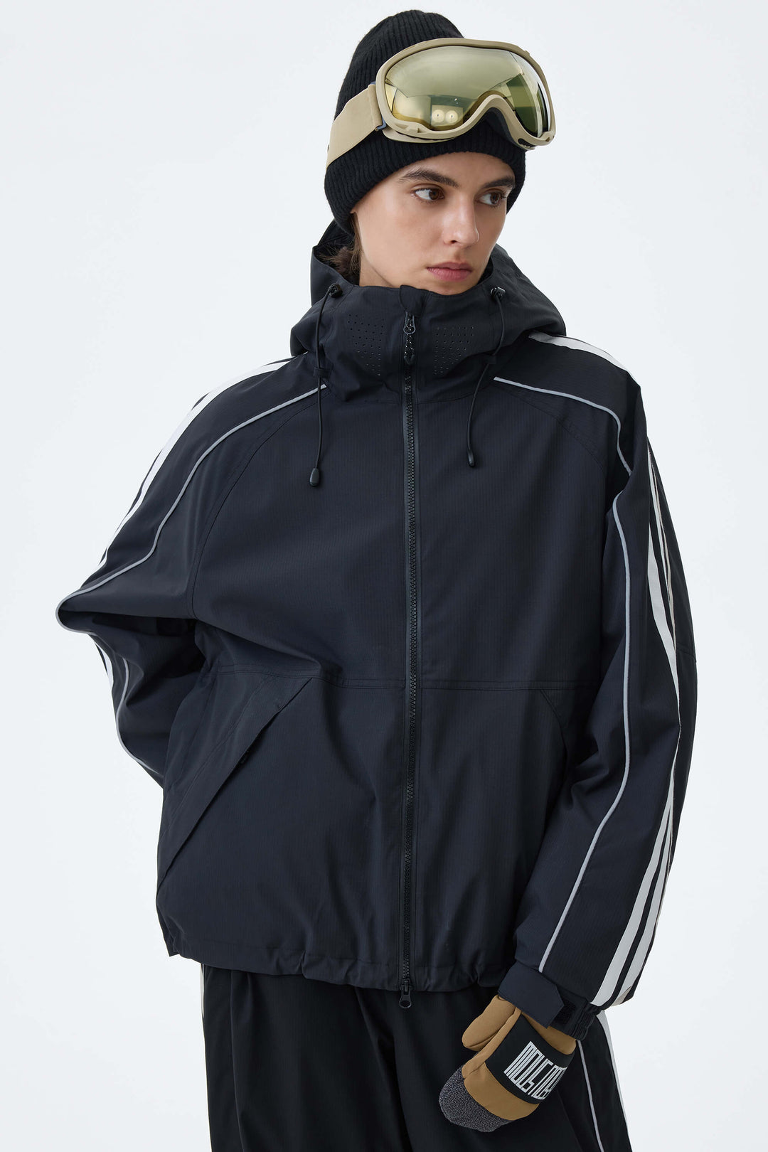 Women's Mono Leopard Retro Track Stripe Reflective Snow Jacket