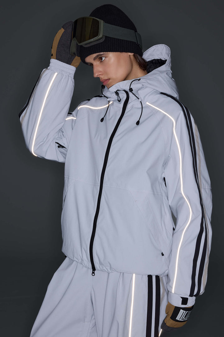 Women's Mono Leopard Retro Track Stripe Reflective Snow Jacket