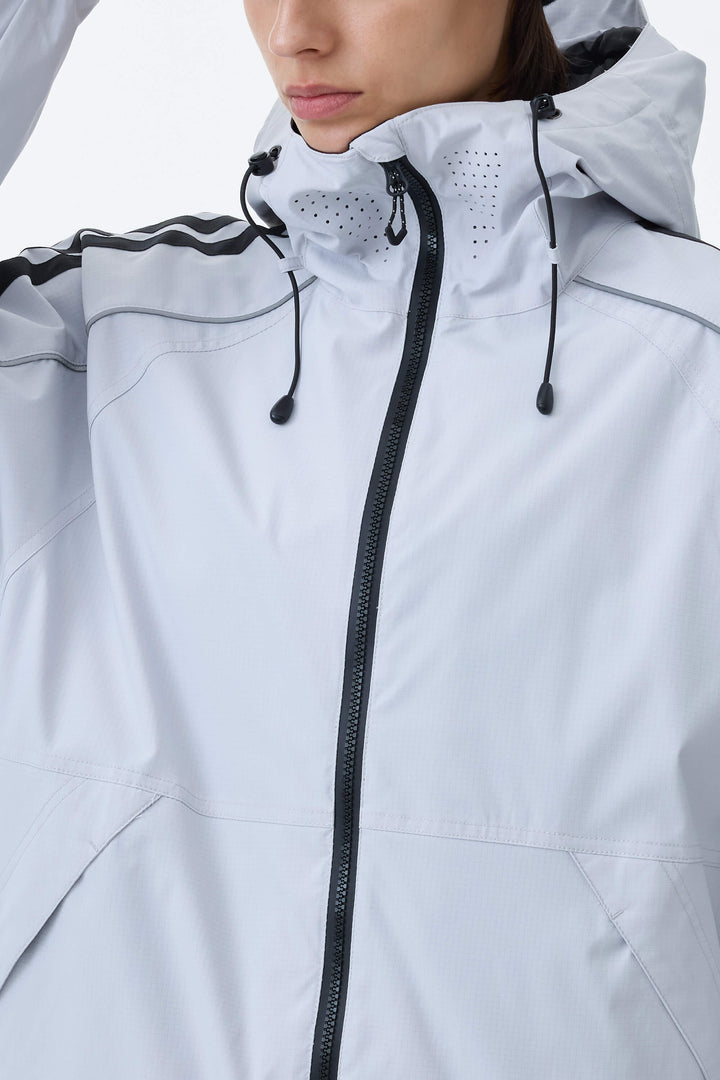 Women's Light Gray Retro Track Stripe Reflective Snow Jacket