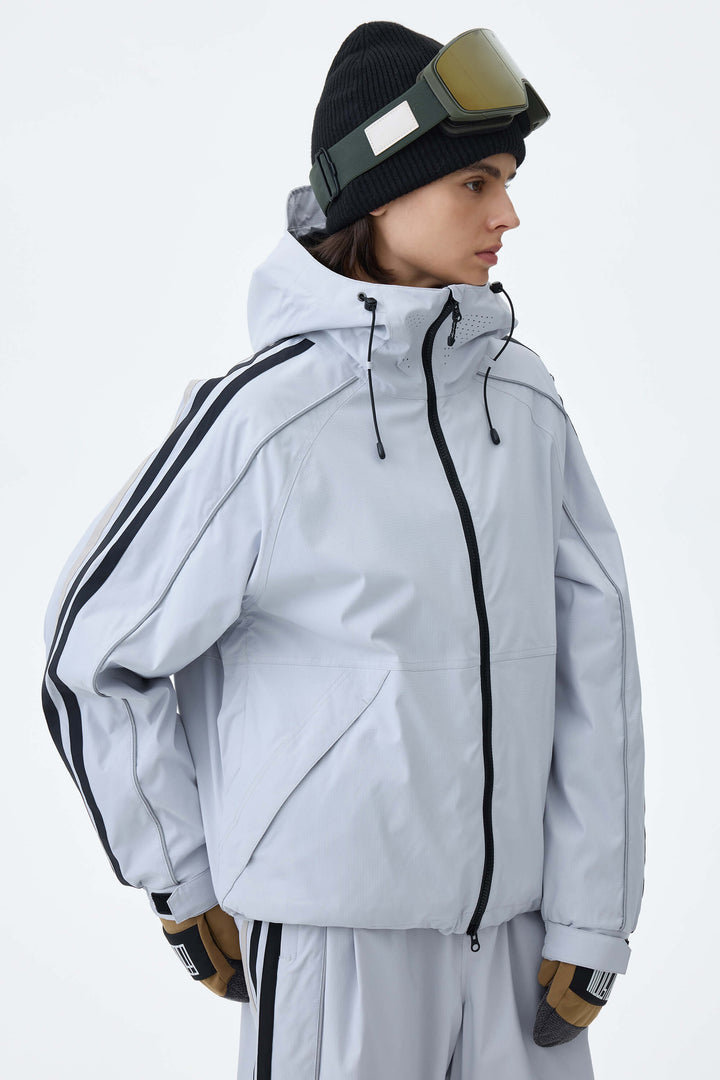 Women's Mono Leopard Retro Track Stripe Reflective Snow Jacket