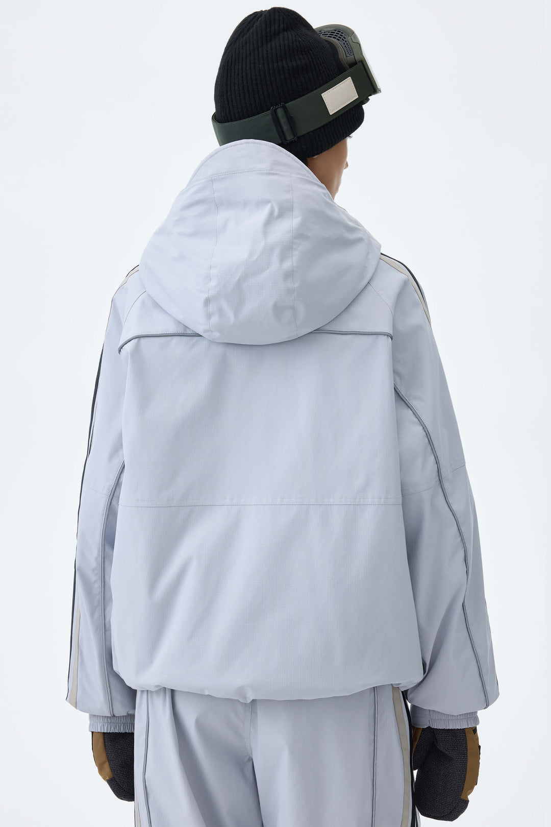 Women's Light Gray Retro Track Stripe Reflective Snow Jacket