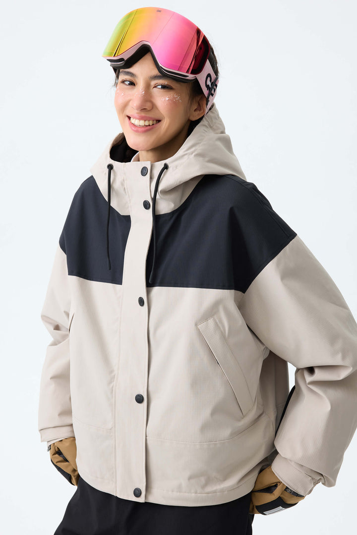 Women's Oat Milk & Black Contrast-Yoke Insulated Snowboard Jackets
