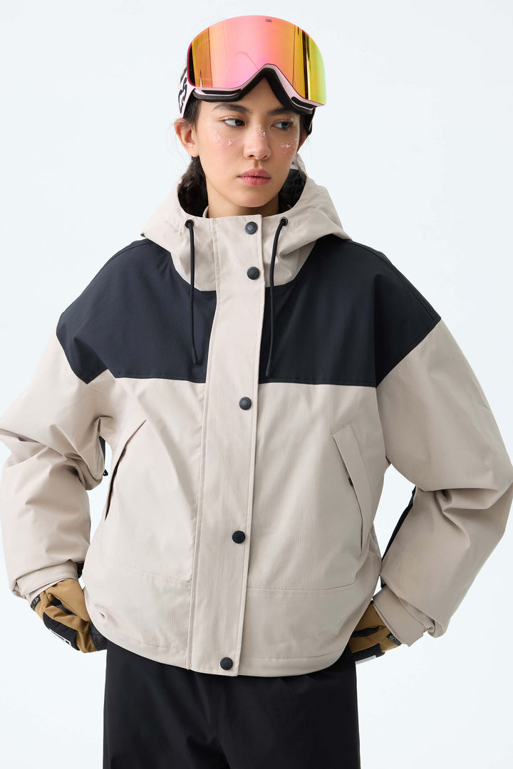 Women's Oat Milk & Black Contrast-Yoke Insulated Snowboard Jackets