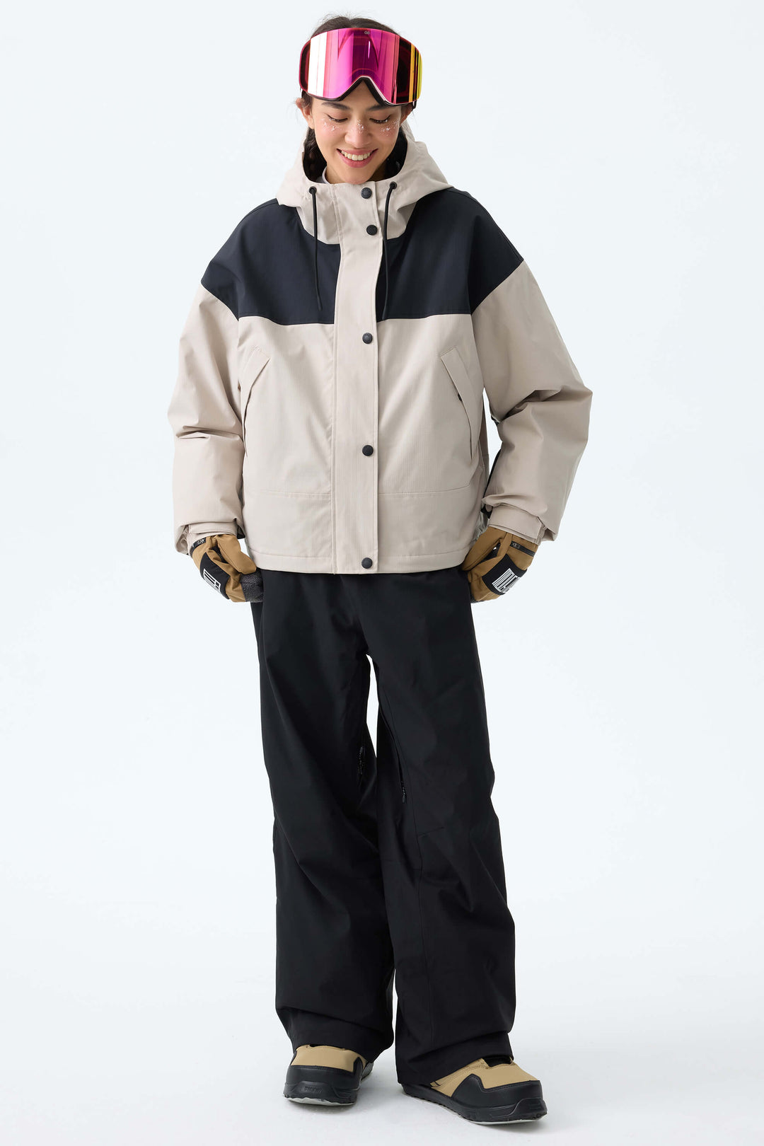 Women's Oat Milk & Black Contrast-Yoke Insulated Snowboard Jackets