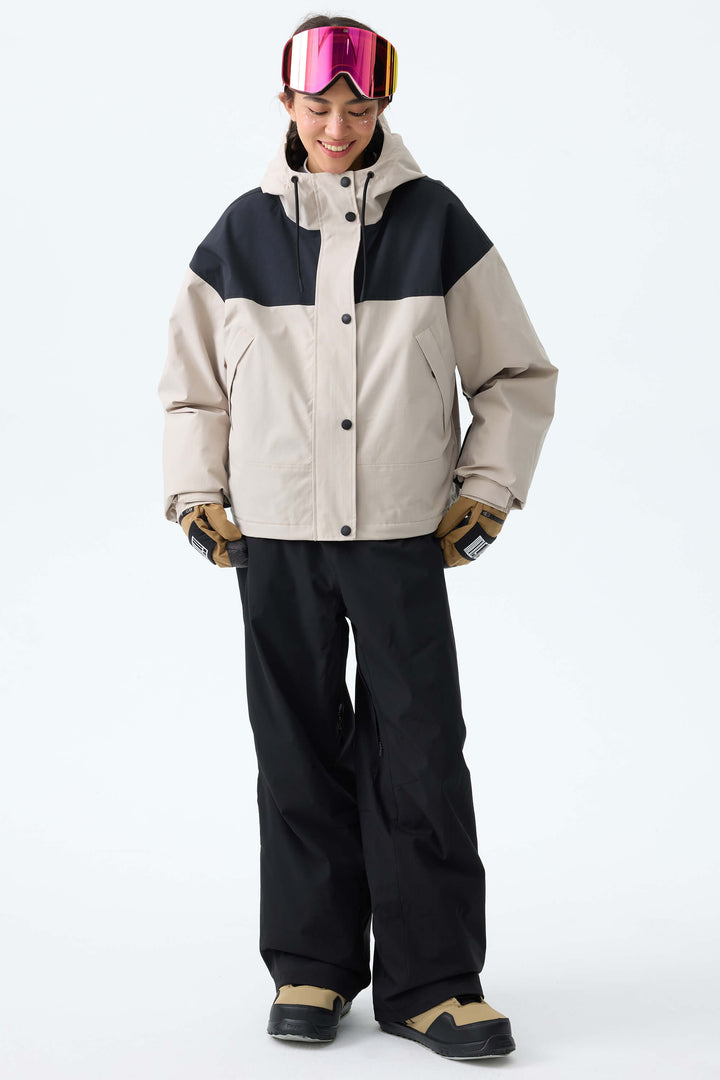 Women's Oat Milk & Black Contrast-Yoke Insulated Snowboard Jackets