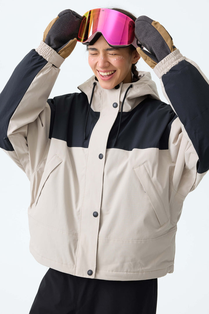 Women's Oat Milk & Black Contrast-Yoke Insulated Snowboard Jackets