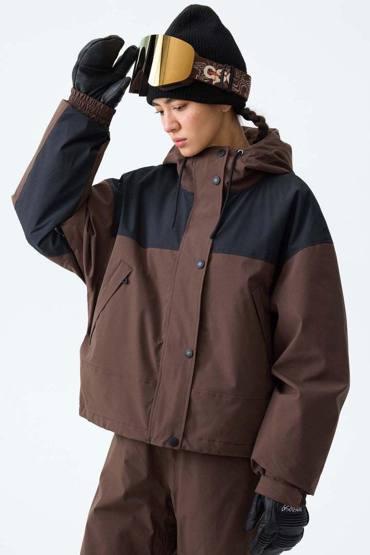Women's Oat Milk & Black Contrast-Yoke Insulated Snowboard Jackets