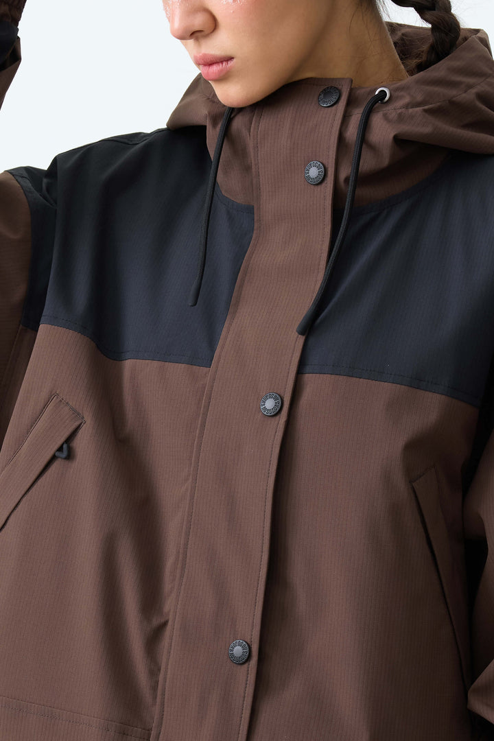 Women's Brown & Black Contrast-Yoke Insulated Snowboard Jackets