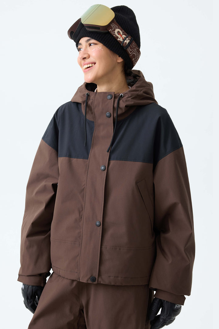 Women's Oat Milk & Black Contrast-Yoke Insulated Snowboard Jackets