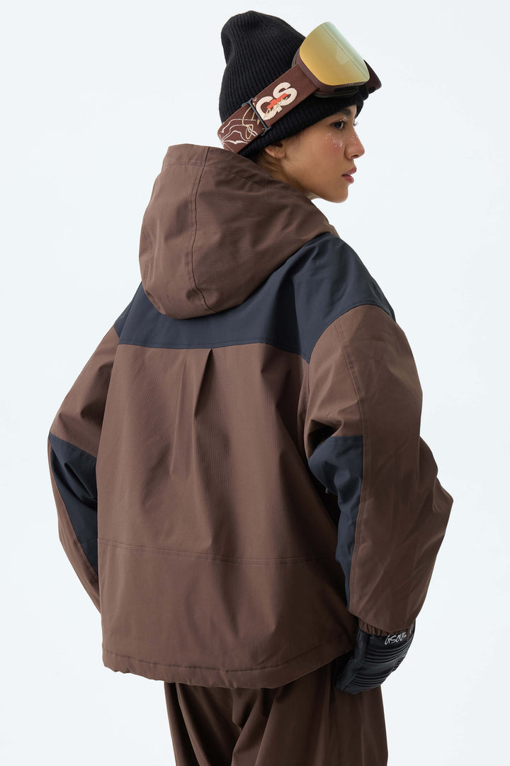 Women's Brown & Black Contrast-Yoke Insulated Snowboard Jackets