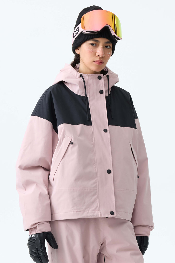 Women's Oat Milk & Black Contrast-Yoke Insulated Snowboard Jackets