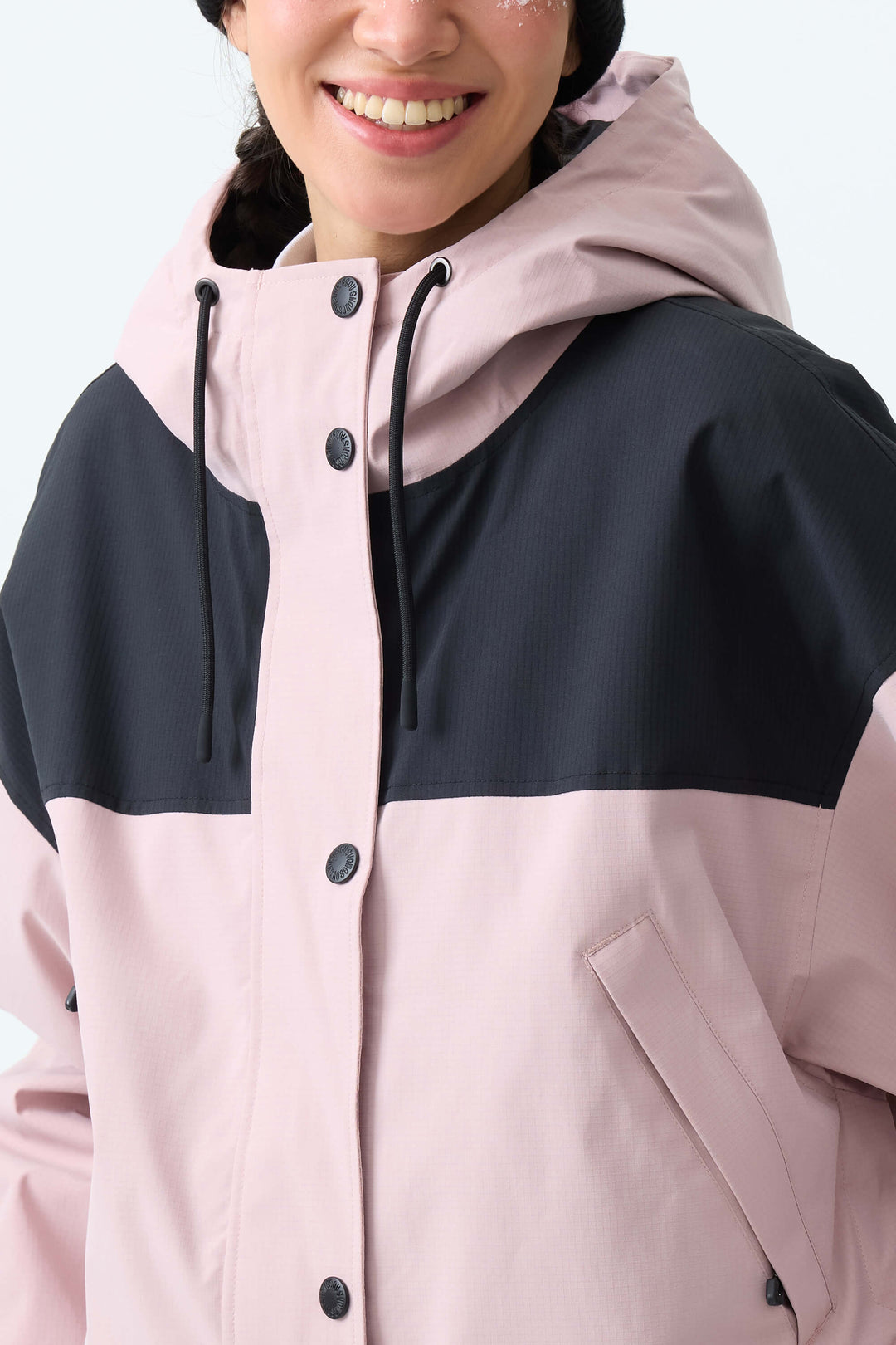 Women's Pink & Black Contrast-Yoke Insulated Snowboard Jackets