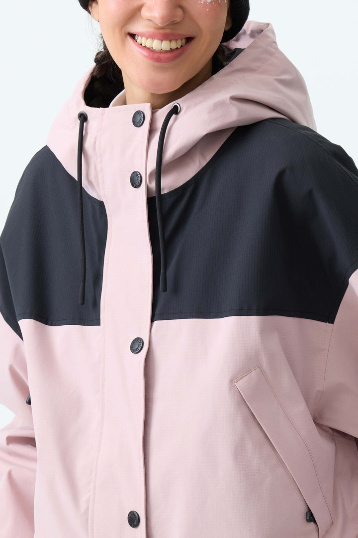 Women's Pink & Black Contrast-Yoke Insulated Snowboard Jackets