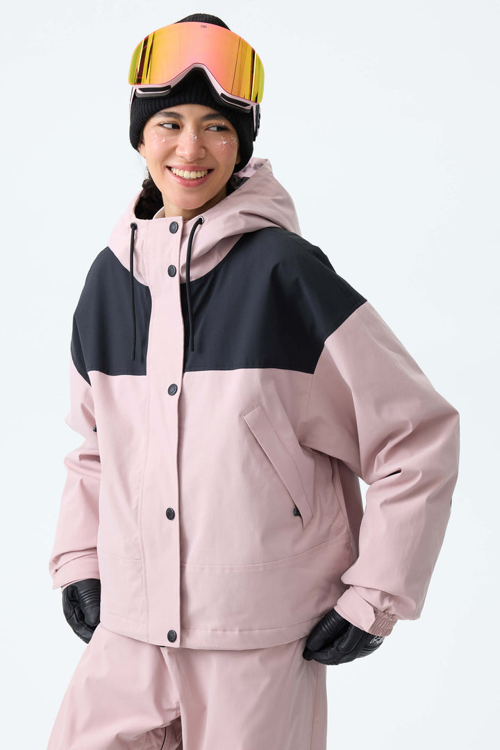 Women's Oat Milk & Black Contrast-Yoke Insulated Snowboard Jackets