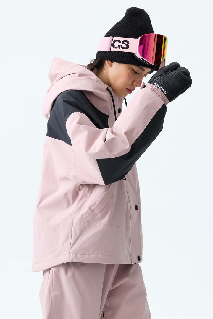 Women's Pink & Black Contrast-Yoke Insulated Snowboard Jackets