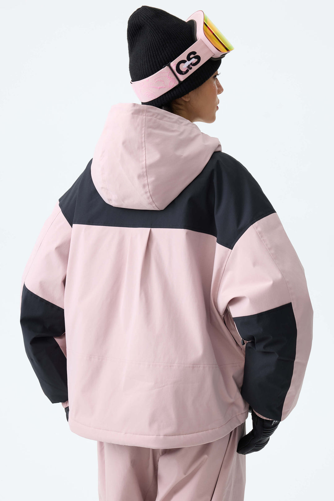 Women's Pink & Black Contrast-Yoke Insulated Snowboard Jackets