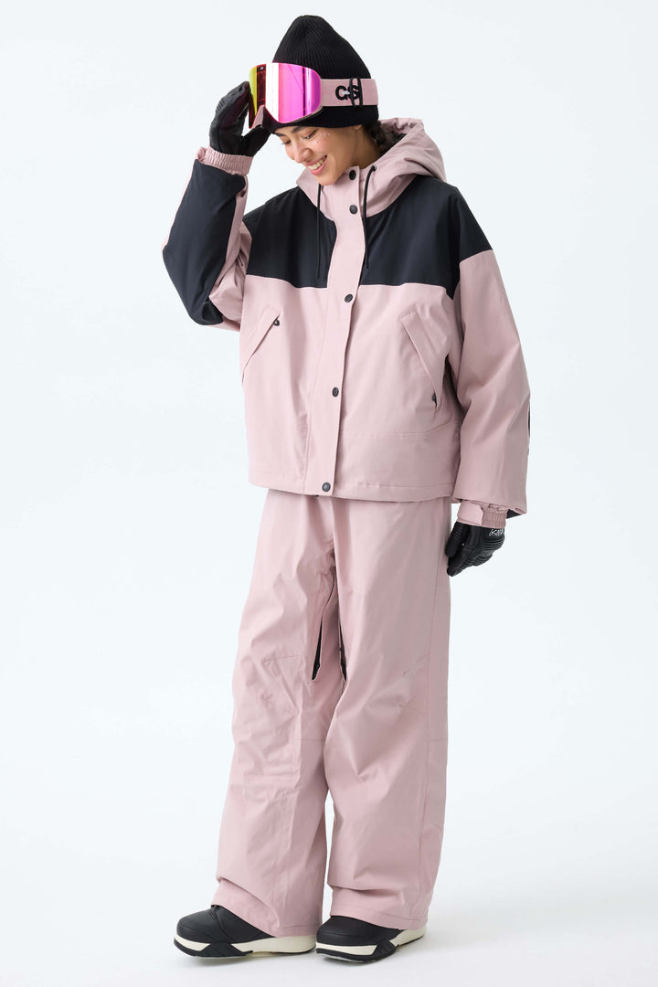 Women's Oat Milk & Black Contrast-Yoke Insulated Snowboard Jackets