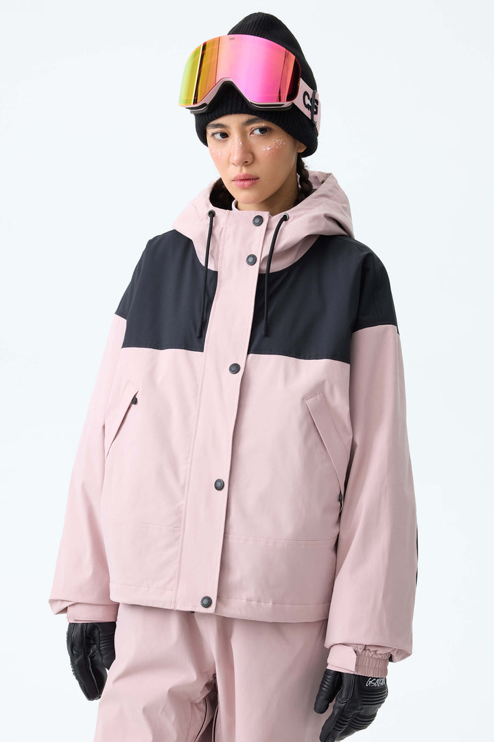 Women's Pink & Black Contrast-Yoke Insulated Snowboard Jackets