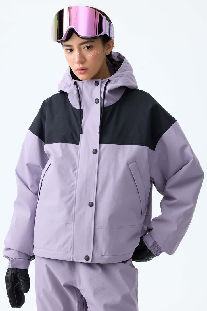 Women's Oat Milk & Black Contrast-Yoke Insulated Snowboard Jackets