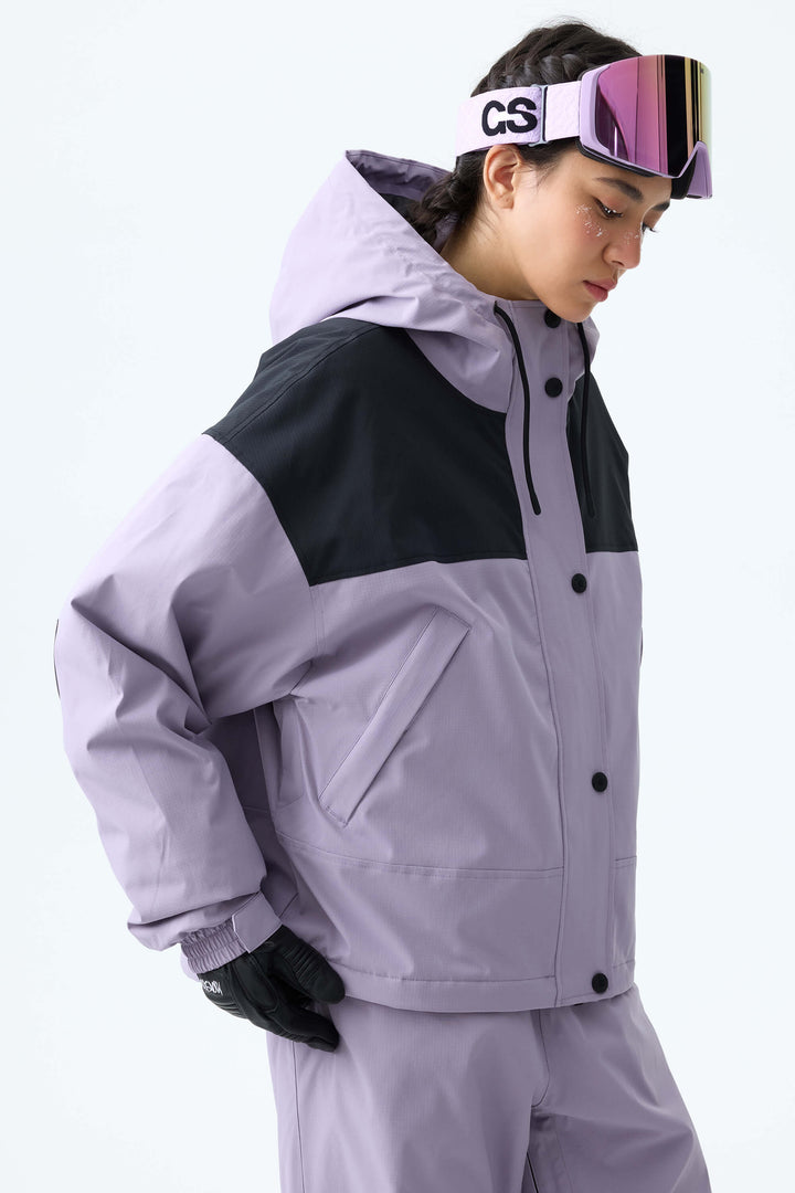 Women's Lavender & Black Contrast-Yoke Insulated Snowboard Jackets