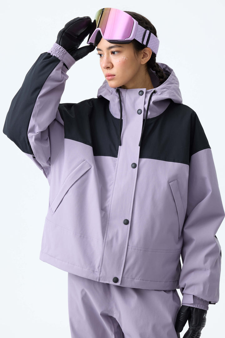 Women's Lavender & Black Contrast-Yoke Insulated Snowboard Jackets