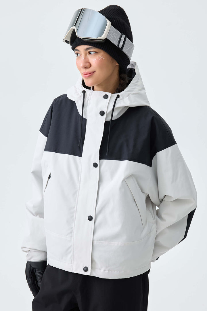 Women's Oat Milk & Black Contrast-Yoke Insulated Snowboard Jackets