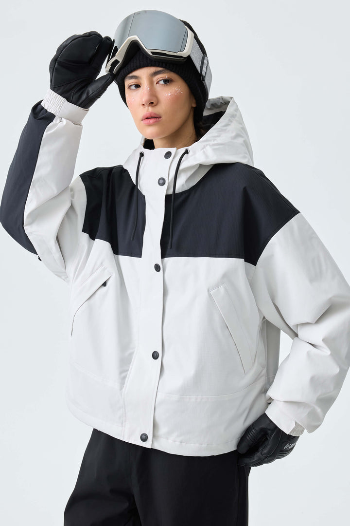 Women's Oat Milk & Black Contrast-Yoke Insulated Snowboard Jackets