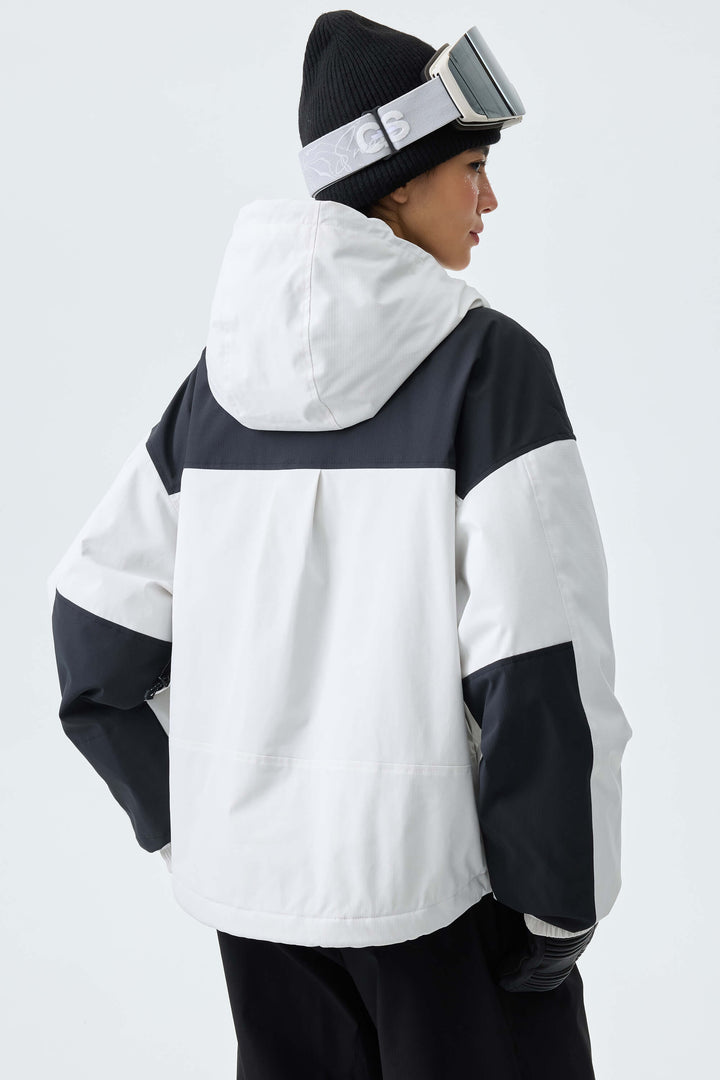 Women's White & Black Contrast-Yoke Insulated Snowboard Jackets