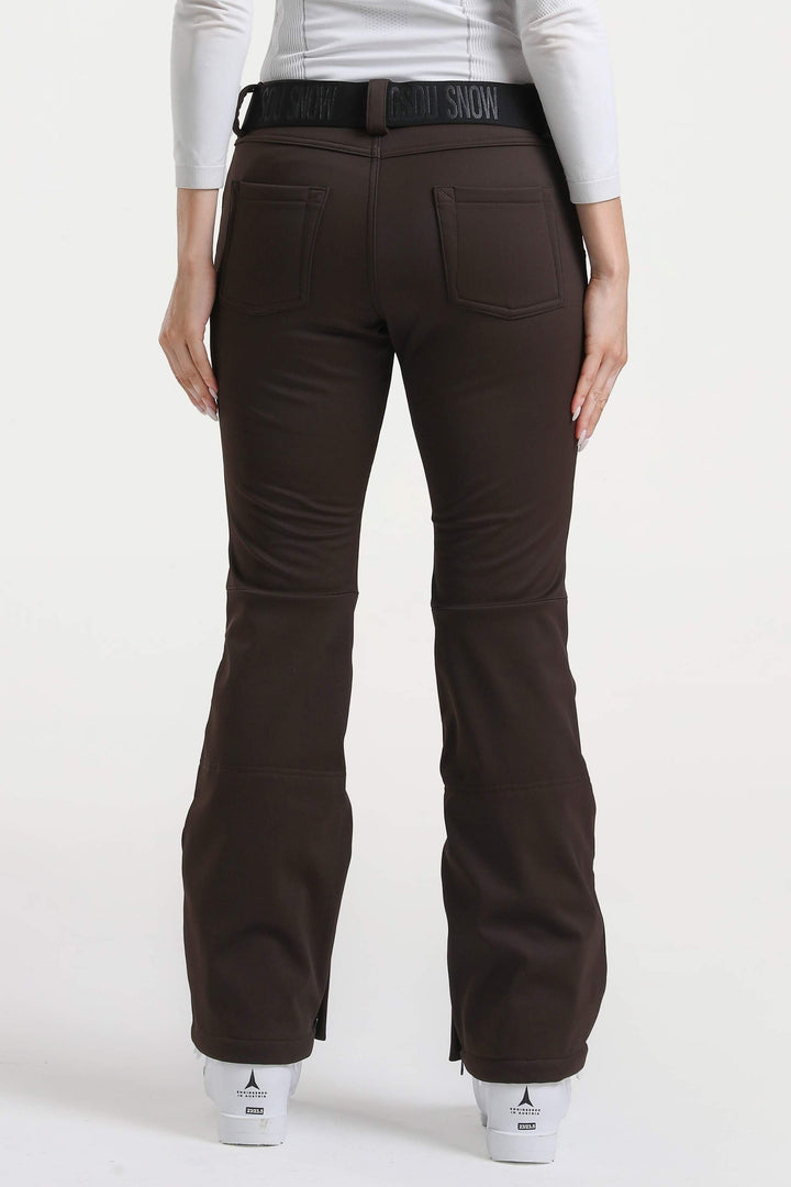 Naisten tummanruskeat, kapeat, vedenpitävät ja levenevät hiihtohousut