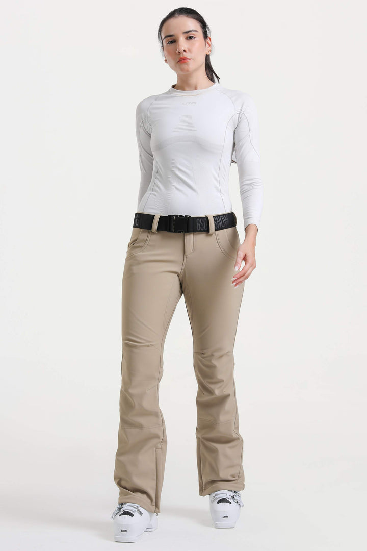 Naisten tummanruskeat, kapeat, vedenpitävät ja levenevät hiihtohousut