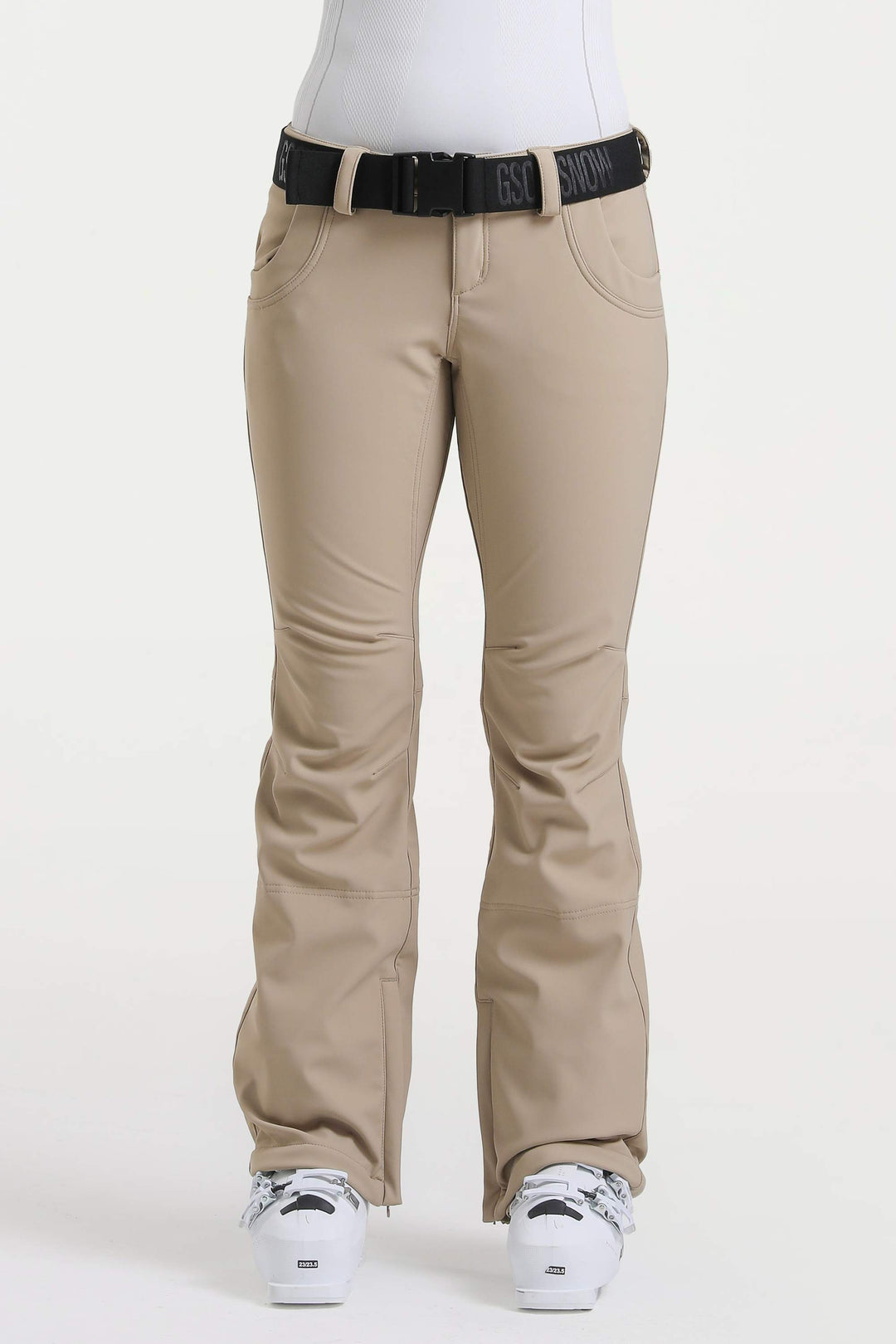 Naisten tummanruskeat, kapeat, vedenpitävät ja levenevät hiihtohousut