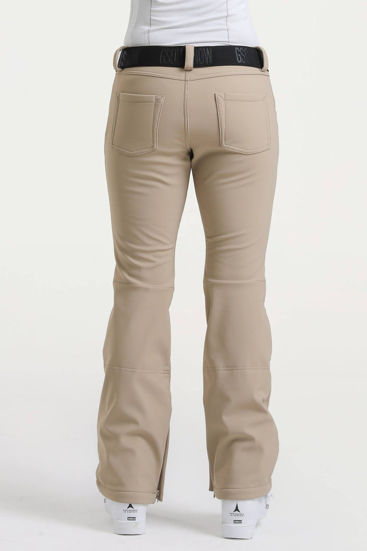 Naisten tummanruskeat, kapeat, vedenpitävät ja levenevät hiihtohousut