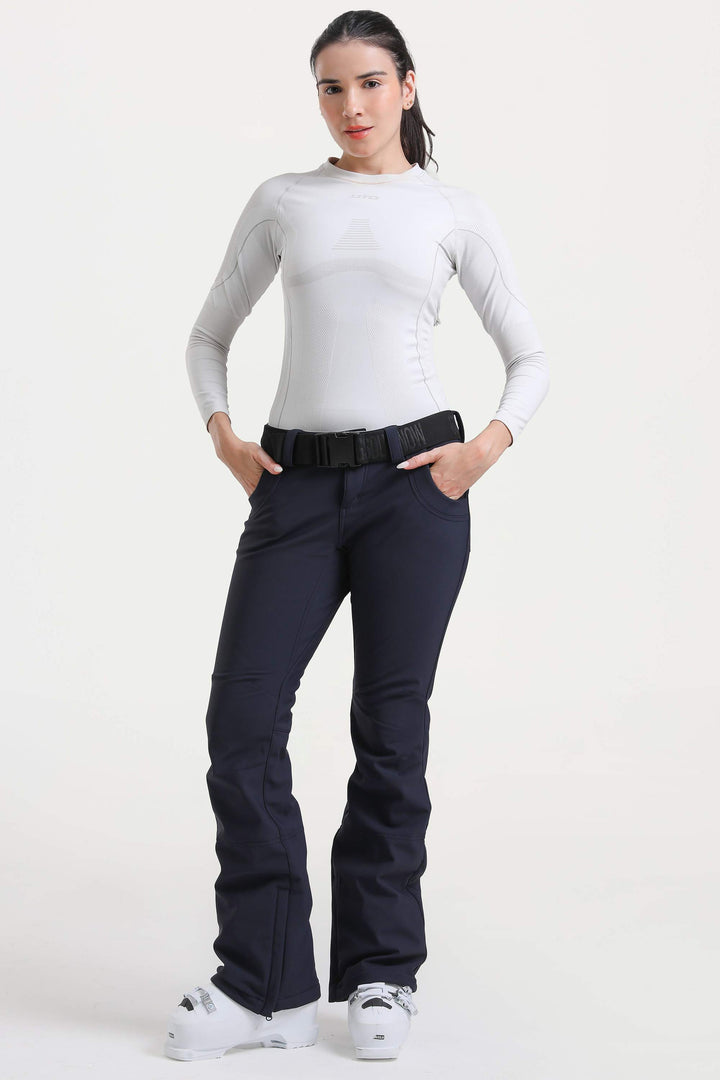 Naisten tummanruskeat, kapeat, vedenpitävät ja levenevät hiihtohousut