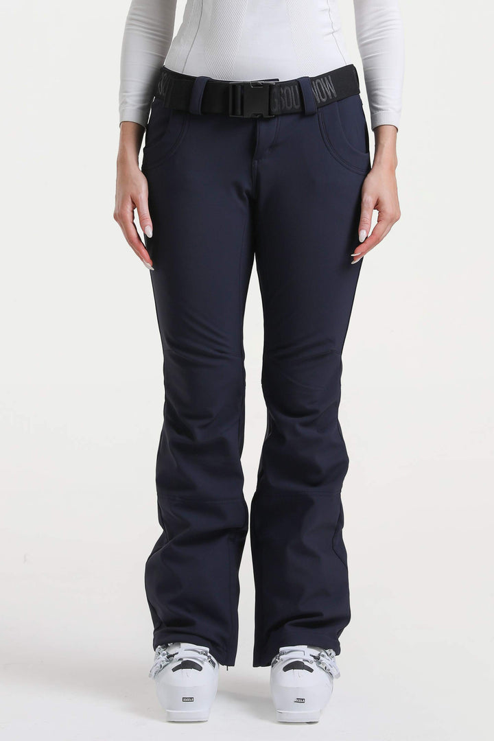 Naisten tummanruskeat, kapeat, vedenpitävät ja levenevät hiihtohousut