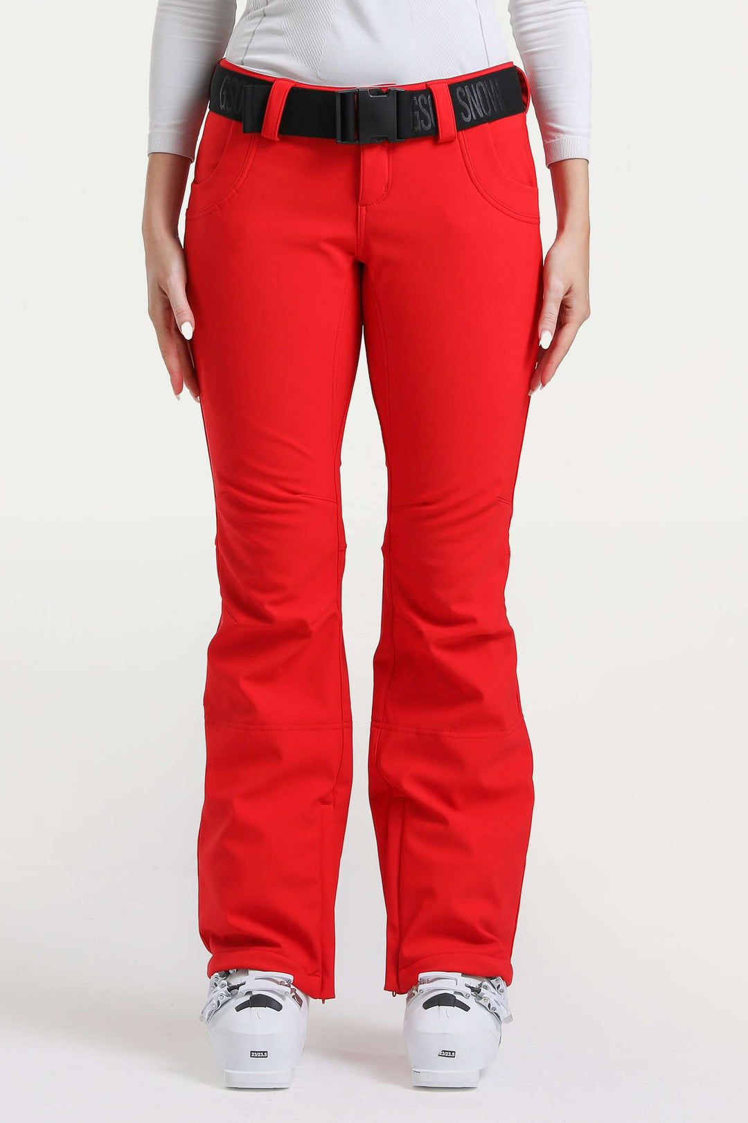 Naisten tummanruskeat, kapeat, vedenpitävät ja levenevät hiihtohousut